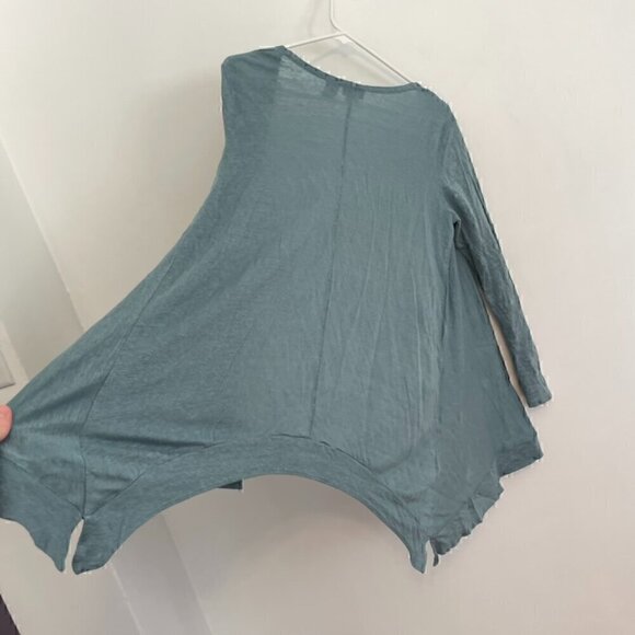 TAHARI Solid Blue Asymmetrical Open Front 100% Linen Boho Long Cardigan Sweater - Picture 13 of 13